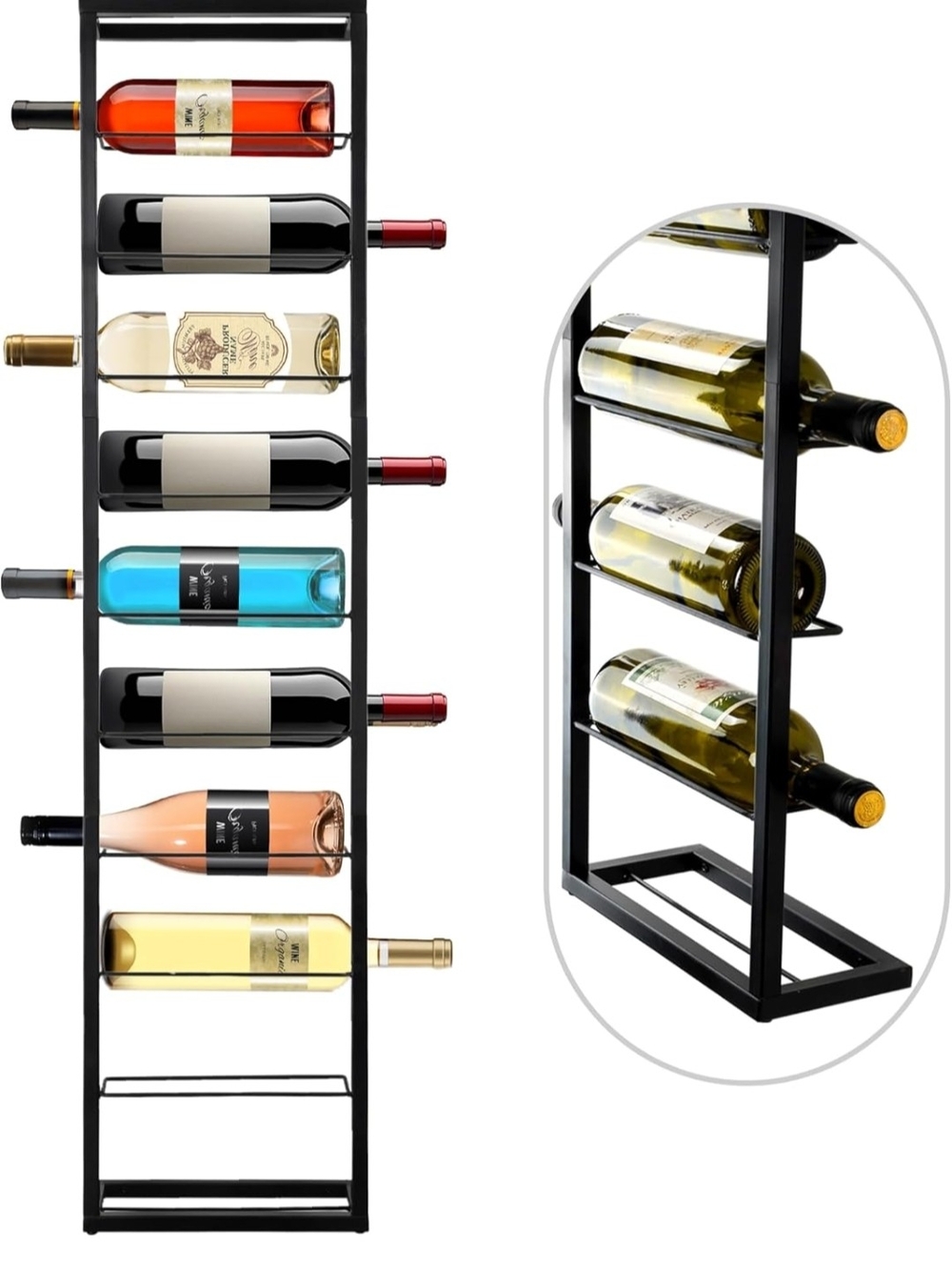 Black Metal Vertical Wine Rack - Sleek Home Dining Bottle Organizer